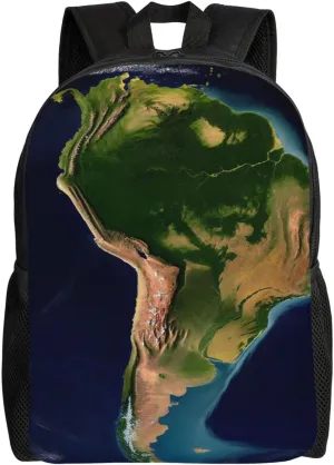 South America Satellite Image Cute Backpack Waterproof Lightweight Laptop Backpack Shoulder Bag Casual Daypack For Women Men