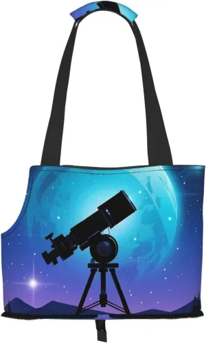 Space Galaxy with Telescope Pint Pet Pandbag, Pet Portable Folding Shoulder Bag, Dog Handbag for Puppies and Puppies