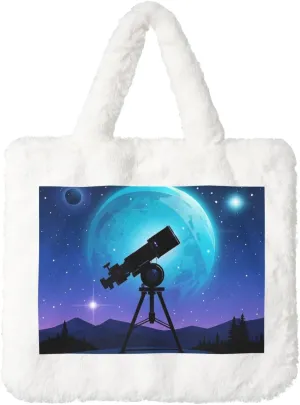 Space Galaxy with Telescope Plush Handbag,Soft Plush Bag,A Must-Have Cute Bag for Women When Going Out