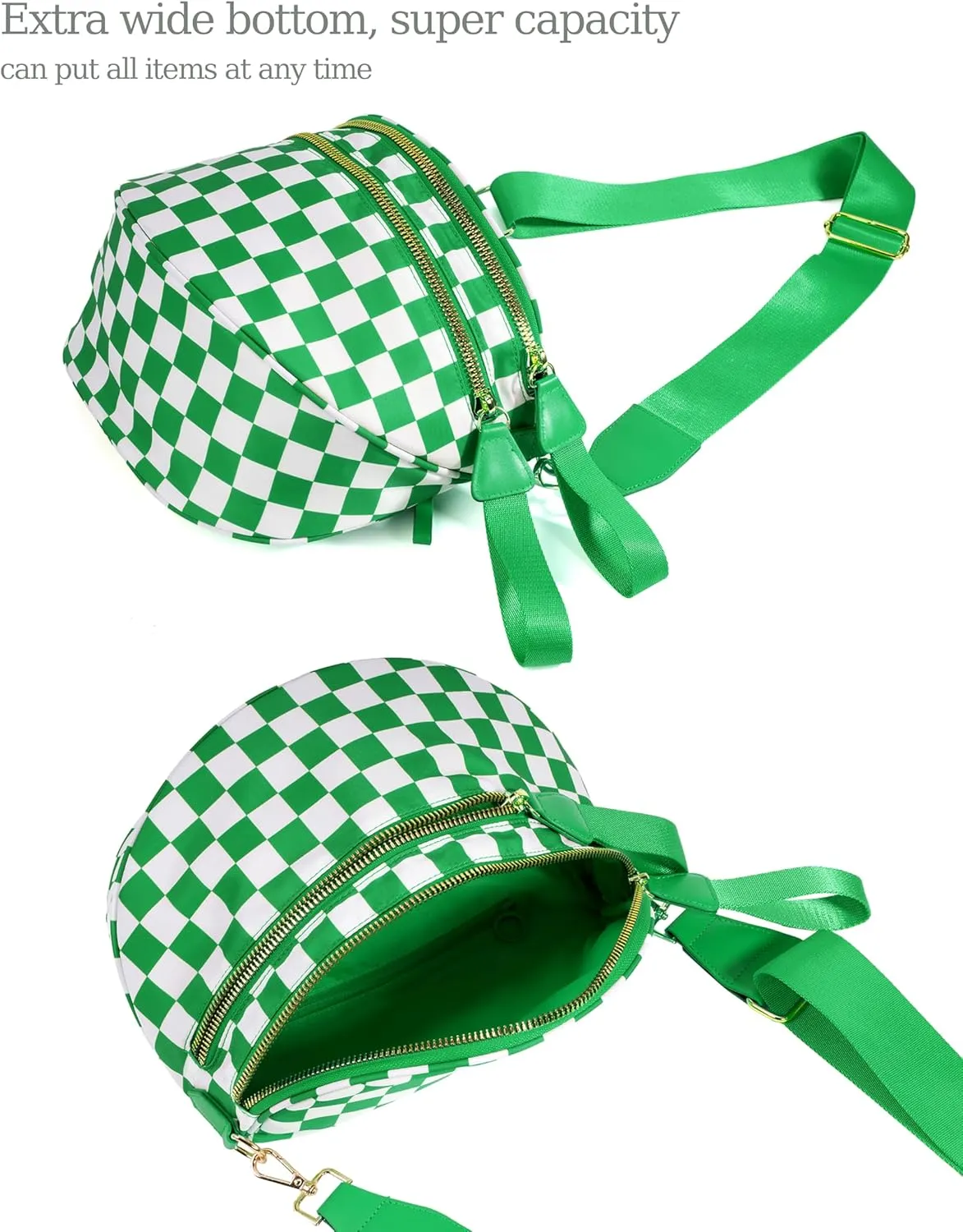 Spacious Checkered Nylon Crossbody Bag Bum Bag Checkered Handbags Wallets for Women