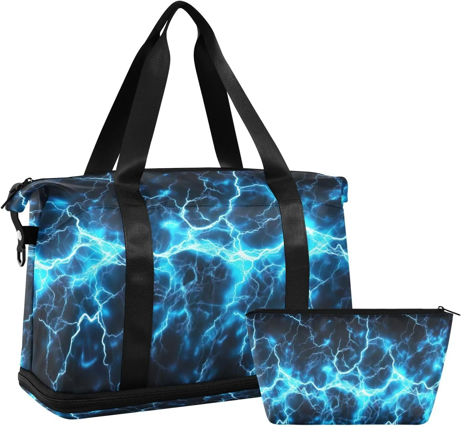 Spark Texture Blue Sports Gym Bag with Waterproof Dry Wet Pocket, Travel Duffel Bag for Women Men，Workout Bag Fits Yoga, Swimming