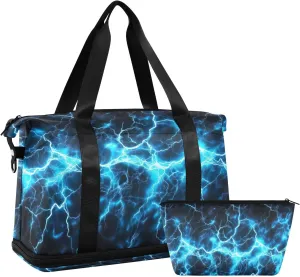 Spark Texture Blue Sports Gym Bag with Waterproof Dry Wet Pocket, Travel Duffel Bag for Women Men，Workout Bag Fits Yoga, Swimming