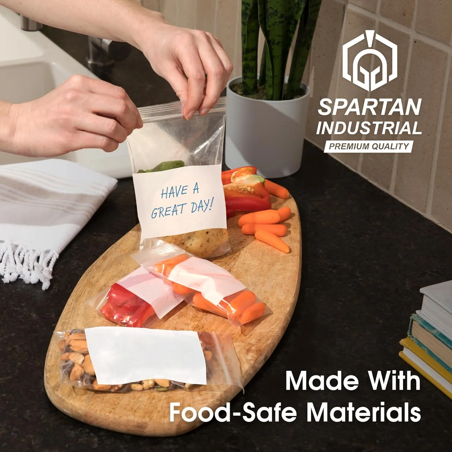 Spartan Industrial - 5" X 7" Zip Top Resealable Bags With Writable White Block (1000 Count) 2 Mil Clear Bags for Game, Toy, and Small Parts Storage