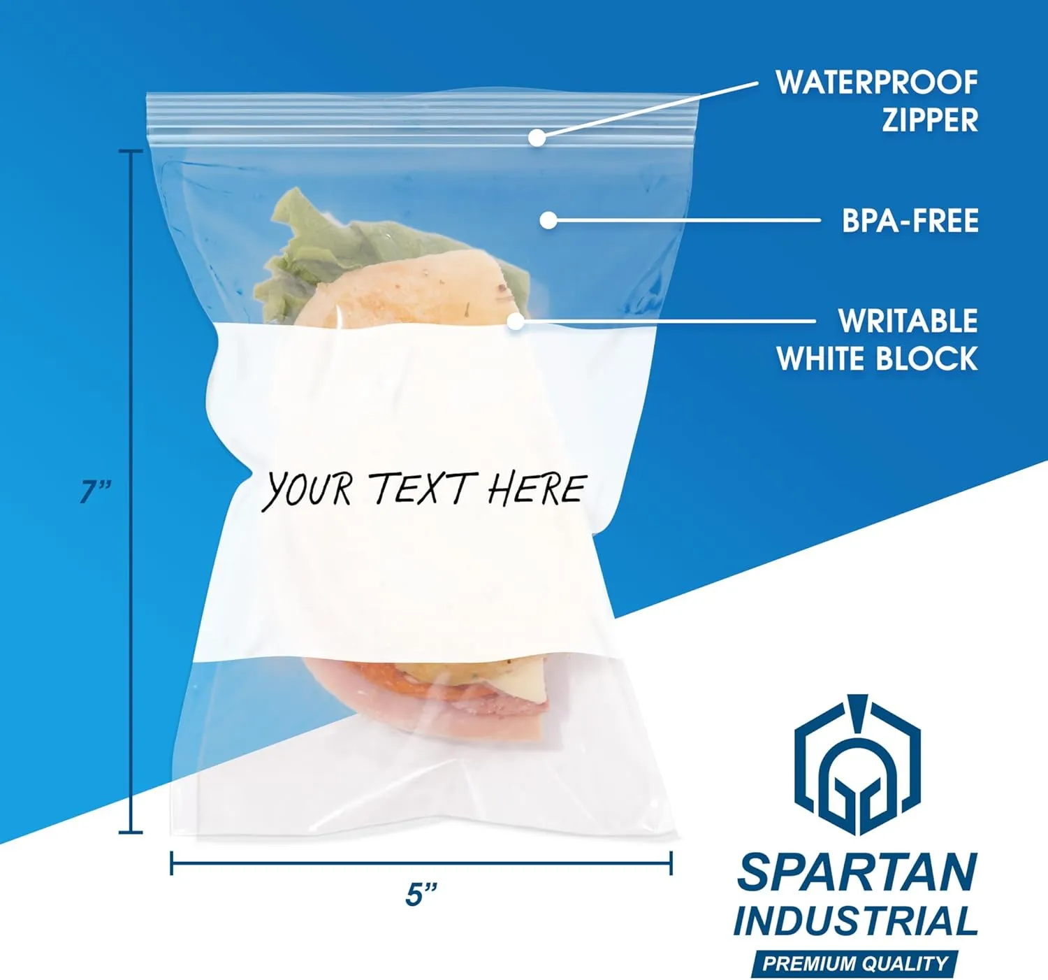 Spartan Industrial - 5" X 7" Zip Top Resealable Bags With Writable White Block (1000 Count) 2 Mil Clear Bags for Game, Toy, and Small Parts Storage