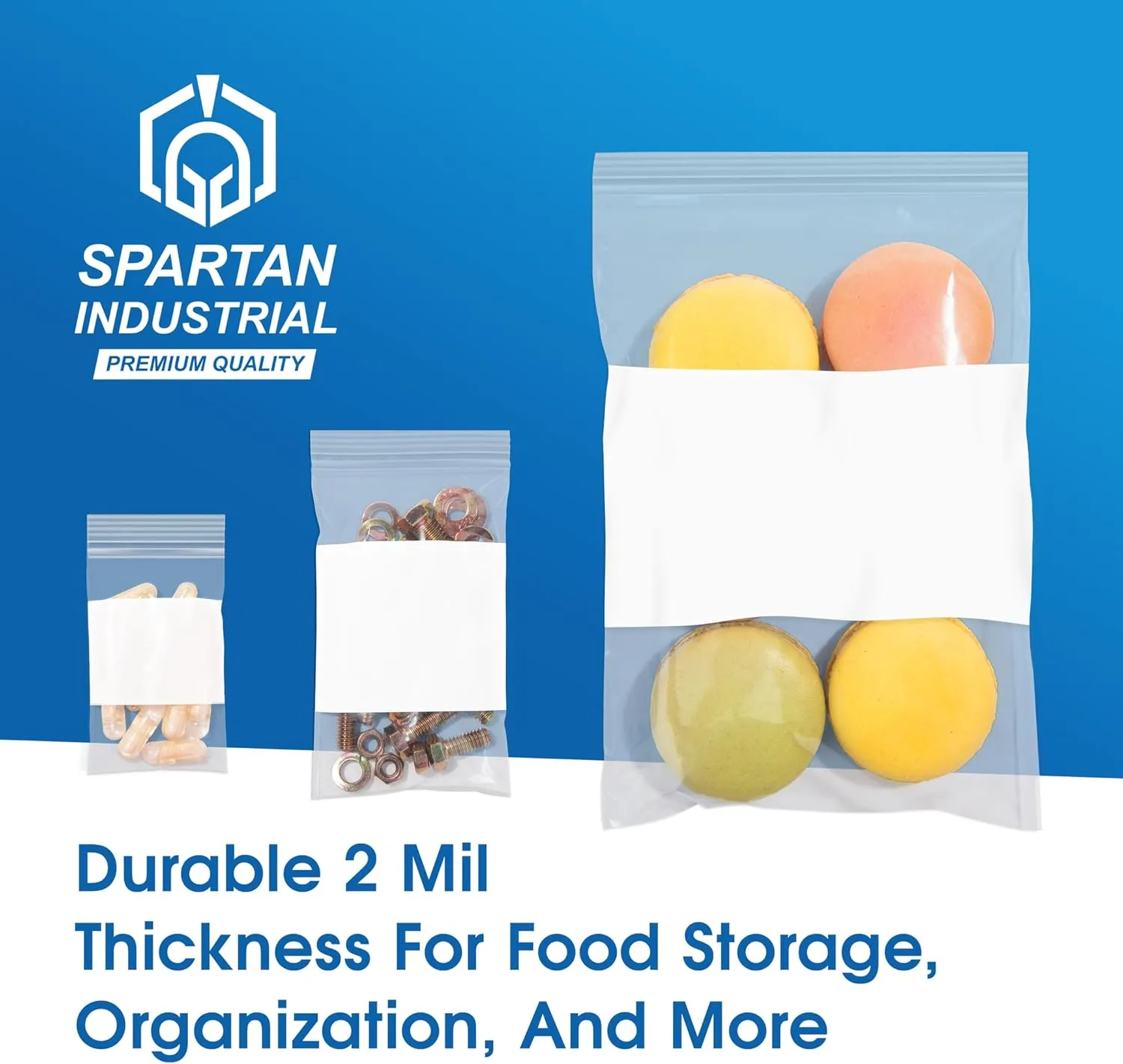 Spartan Industrial - 5" X 7" Zip Top Resealable Bags With Writable White Block (1000 Count) 2 Mil Clear Bags for Game, Toy, and Small Parts Storage