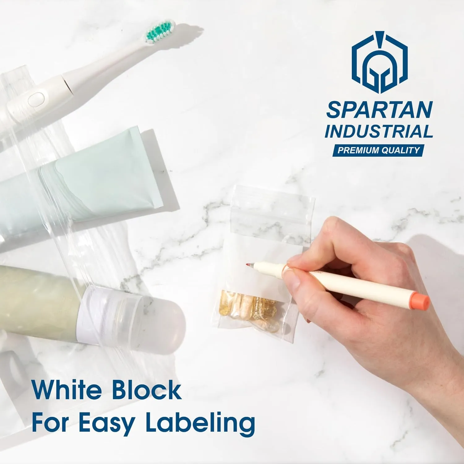 Spartan Industrial - 5" X 7" Zip Top Resealable Bags With Writable White Block (1000 Count) 2 Mil Clear Bags for Game, Toy, and Small Parts Storage