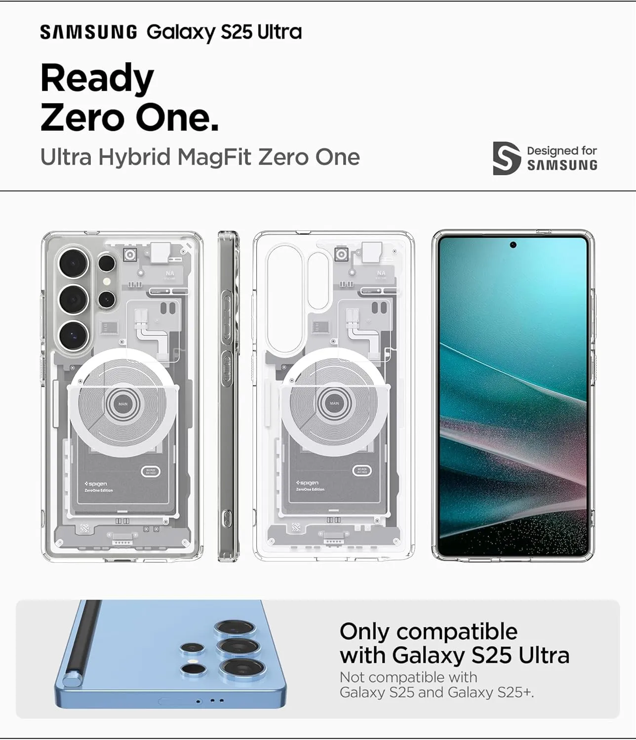 Spigen Ultra Hybrid MagFit Designed for Galaxy S25 Ultra Case [Qi2 Certified/Magnet for Galaxy] (2025) - Zero One White