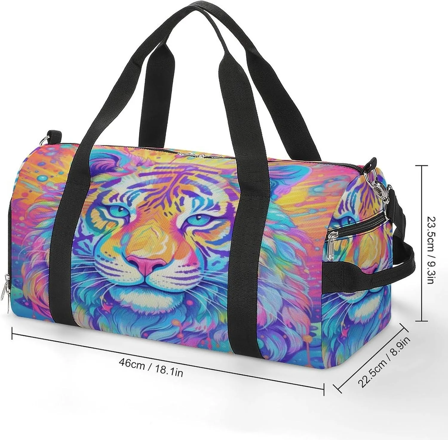 Sport Gym Duffel with Shoe Compartment Wet Pocket, Tigers-with-rainbow Shoulder Travel Bag for Women Men, style-4