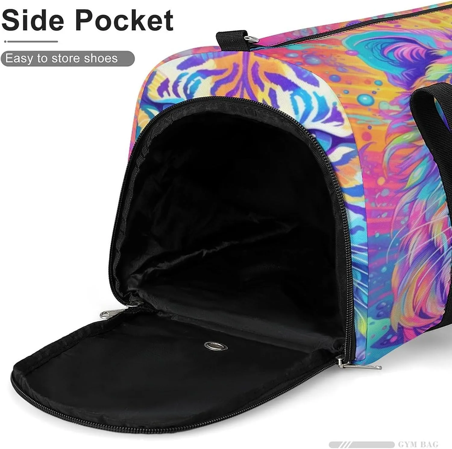 Sport Gym Duffel with Shoe Compartment Wet Pocket, Tigers-with-rainbow Shoulder Travel Bag for Women Men, style-4