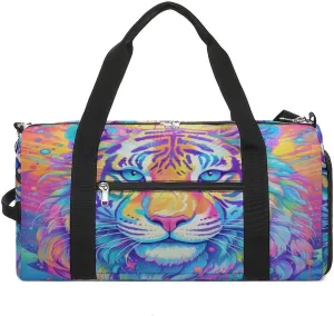 Sport Gym Duffel with Shoe Compartment Wet Pocket, Tigers-with-rainbow Shoulder Travel Bag for Women Men, style-4