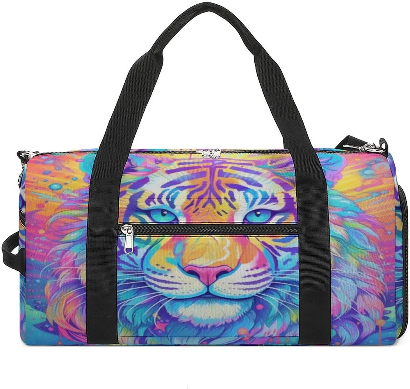 Sport Gym Duffel with Shoe Compartment Wet Pocket, Tigers-with-rainbow Shoulder Travel Bag for Women Men, style-4