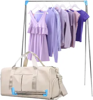 Sports Gym Bag Dance Bag Carry On Weekender Bag for Girls Teen Women, Waterproof Travel Duffle bag with Wet Pocket and Shoe Compartment (Bag   Enhanced Garment Rack, Beige)