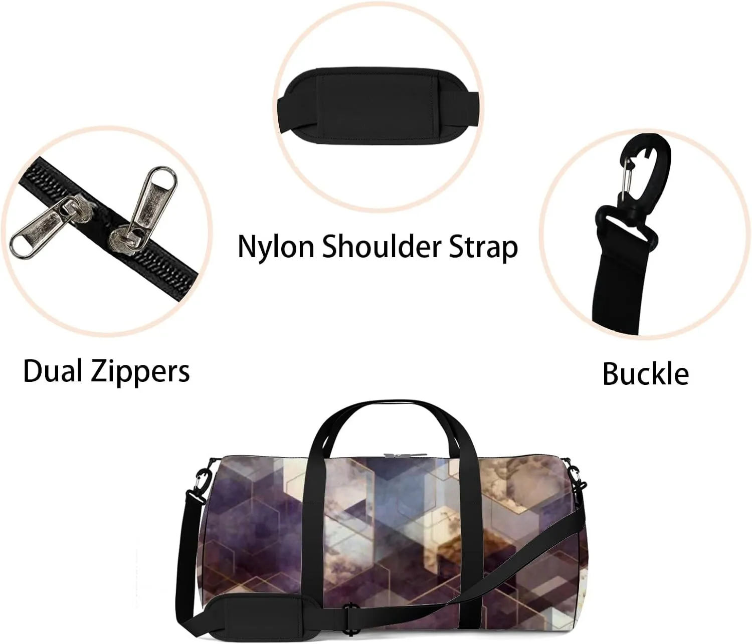 Sports Gym Bag for Women and Men Waterproof Abstract Gold Hexagons Duffel Bag Lightweight Carryon Traveling Boarding Gripsack