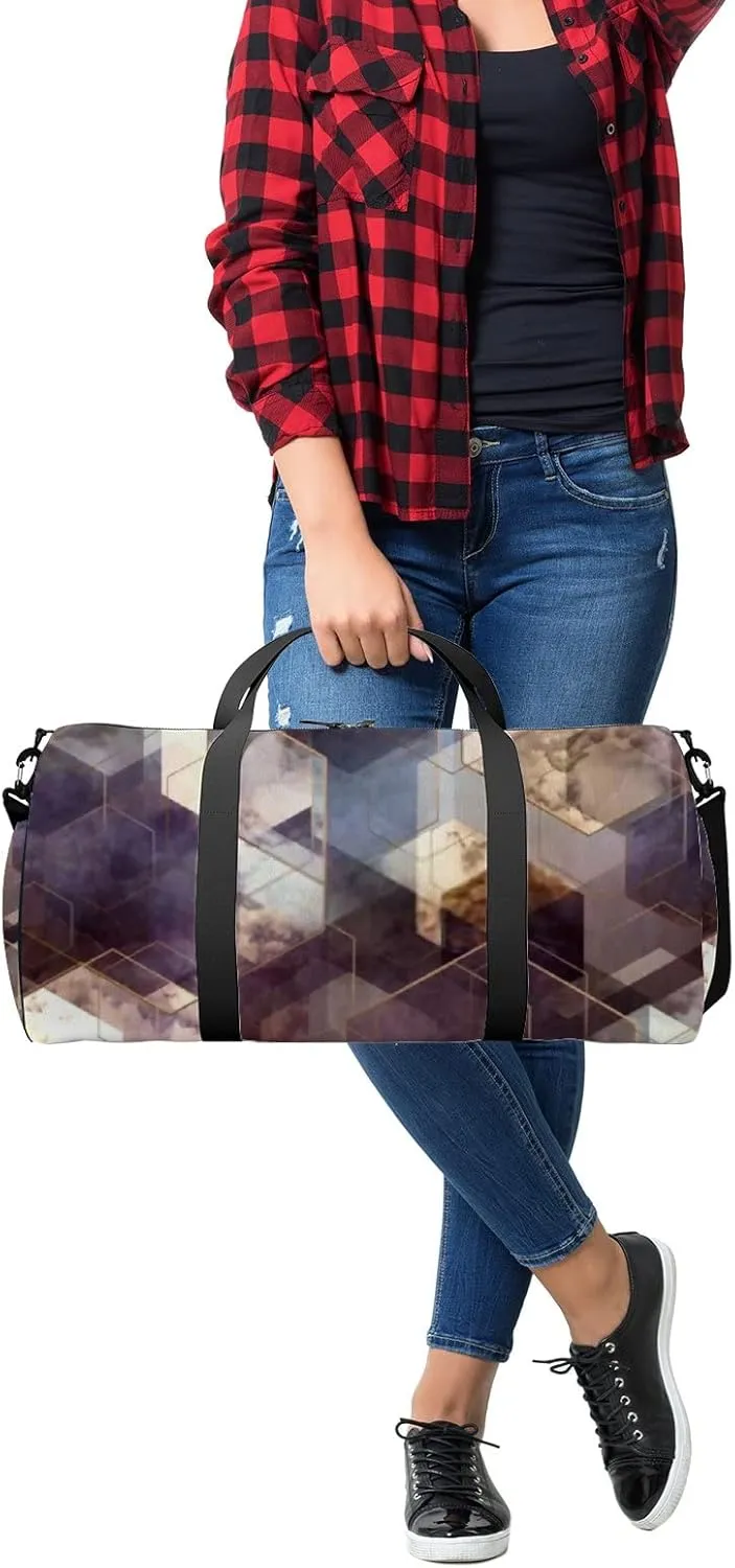 Sports Gym Bag for Women and Men Waterproof Abstract Gold Hexagons Duffel Bag Lightweight Carryon Traveling Boarding Gripsack