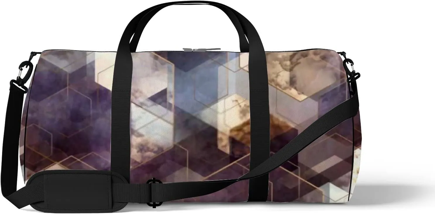 Sports Gym Bag for Women and Men Waterproof Abstract Gold Hexagons Duffel Bag Lightweight Carryon Traveling Boarding Gripsack