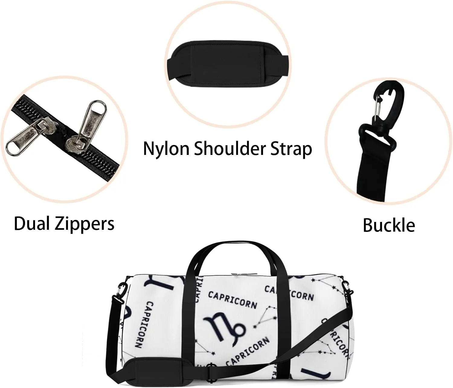 Sports Gym Bag for Women and Men Waterproof Capricorn Zodiac Star Duffel Bag Lightweight Carryon Traveling Boarding Gripsack