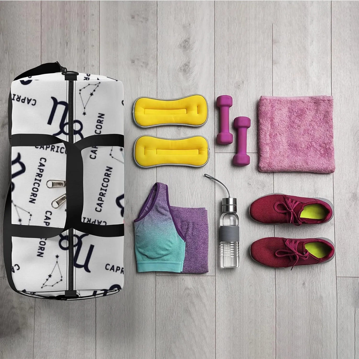 Sports Gym Bag for Women and Men Waterproof Capricorn Zodiac Star Duffel Bag Lightweight Carryon Traveling Boarding Gripsack