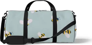 Sports Gym Bag for Women and Men Waterproof Cute Cartoon Bee Pattern Blue Duffel Bag Lightweight Carryon Traveling Boarding Gripsack