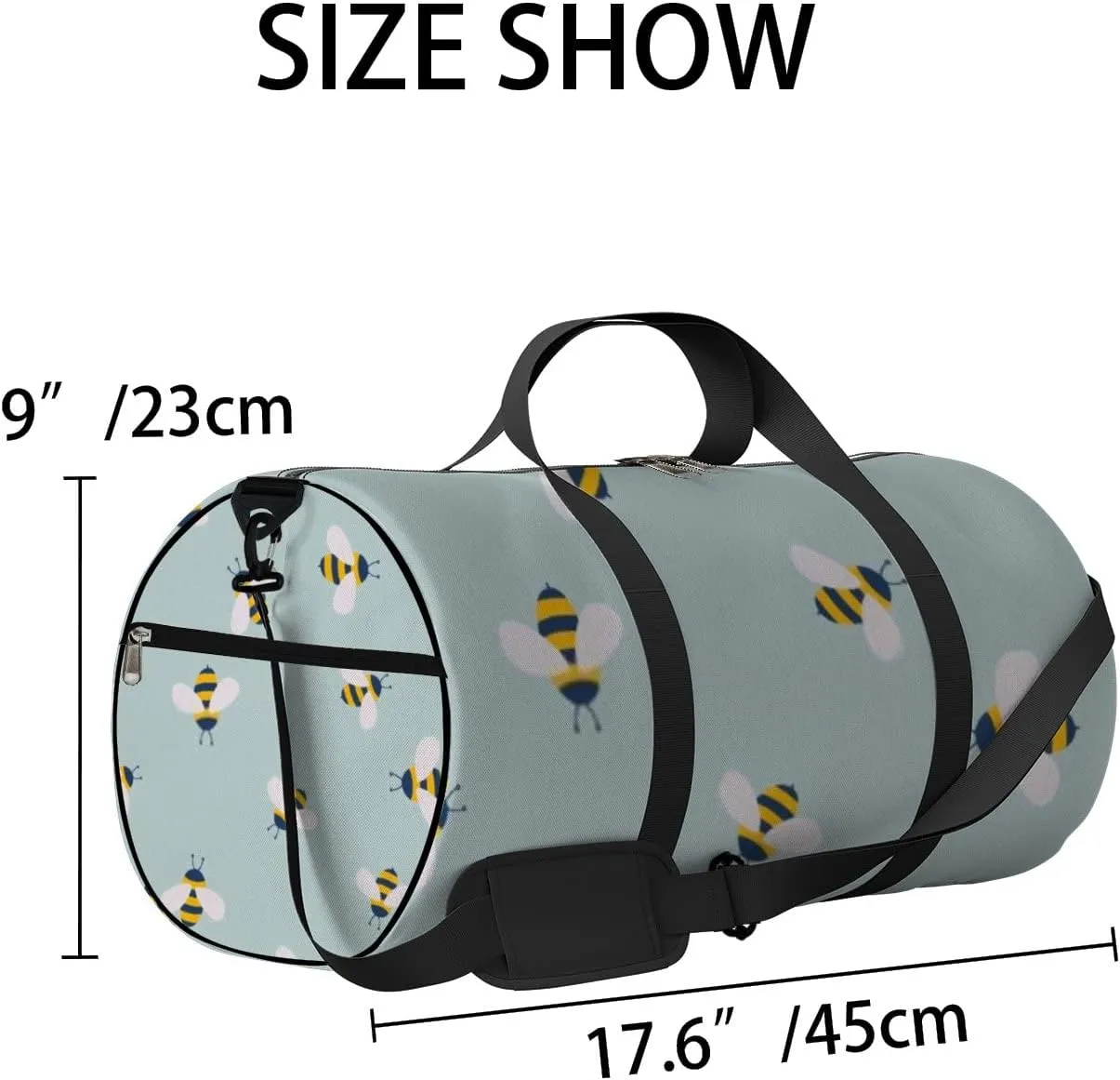 Sports Gym Bag for Women and Men Waterproof Cute Cartoon Bee Pattern Blue Duffel Bag Lightweight Carryon Traveling Boarding Gripsack