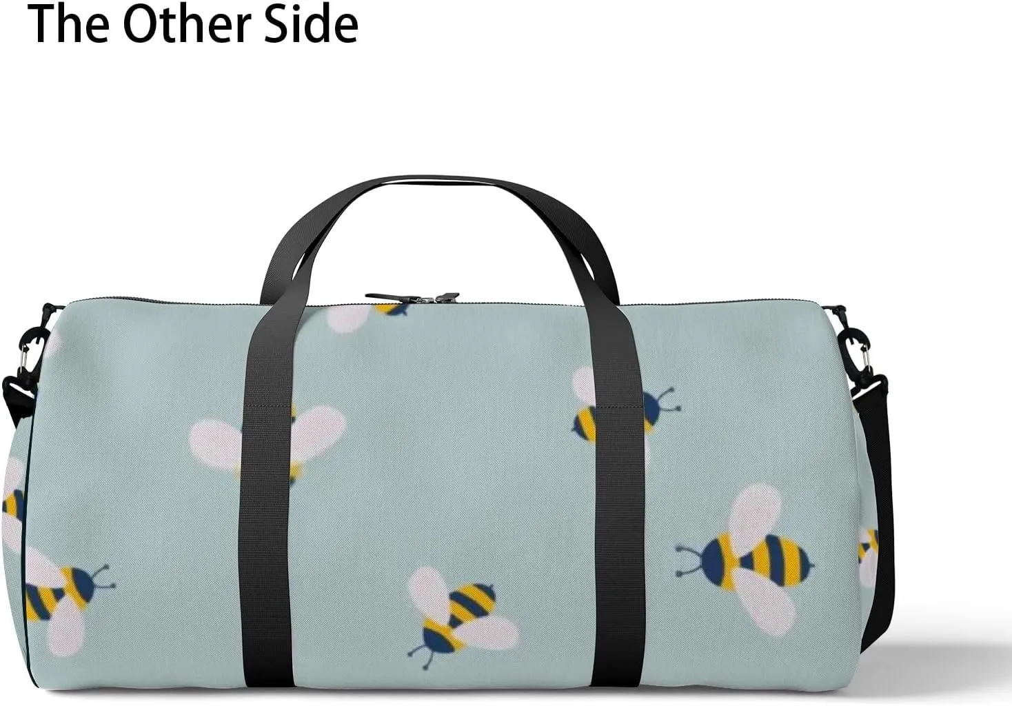 Sports Gym Bag for Women and Men Waterproof Cute Cartoon Bee Pattern Blue Duffel Bag Lightweight Carryon Traveling Boarding Gripsack