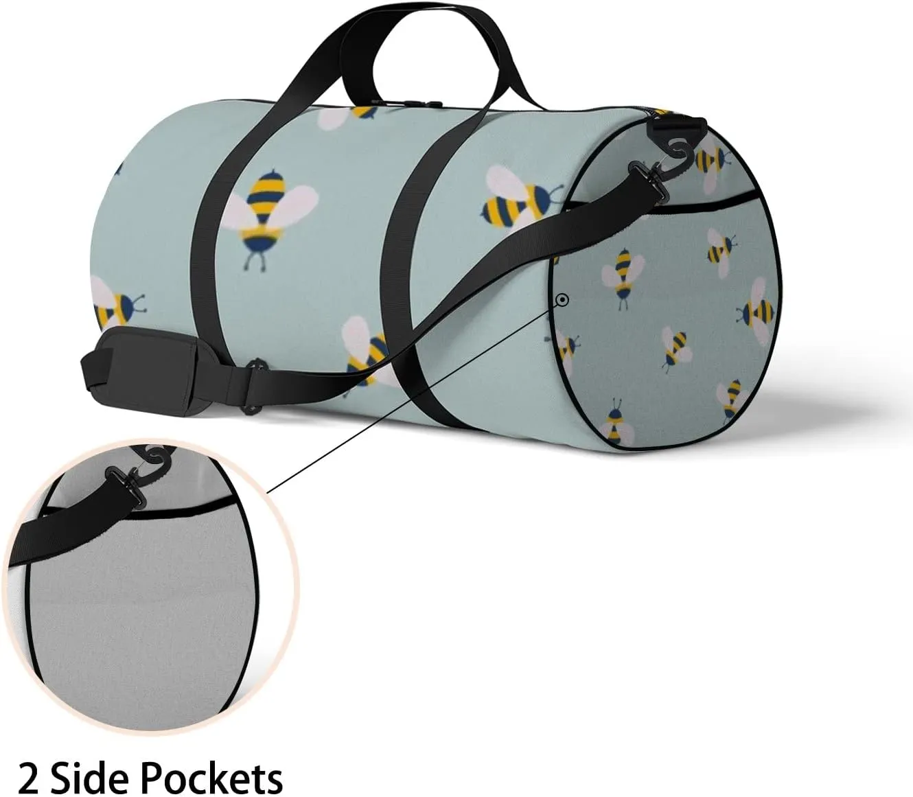 Sports Gym Bag for Women and Men Waterproof Cute Cartoon Bee Pattern Blue Duffel Bag Lightweight Carryon Traveling Boarding Gripsack