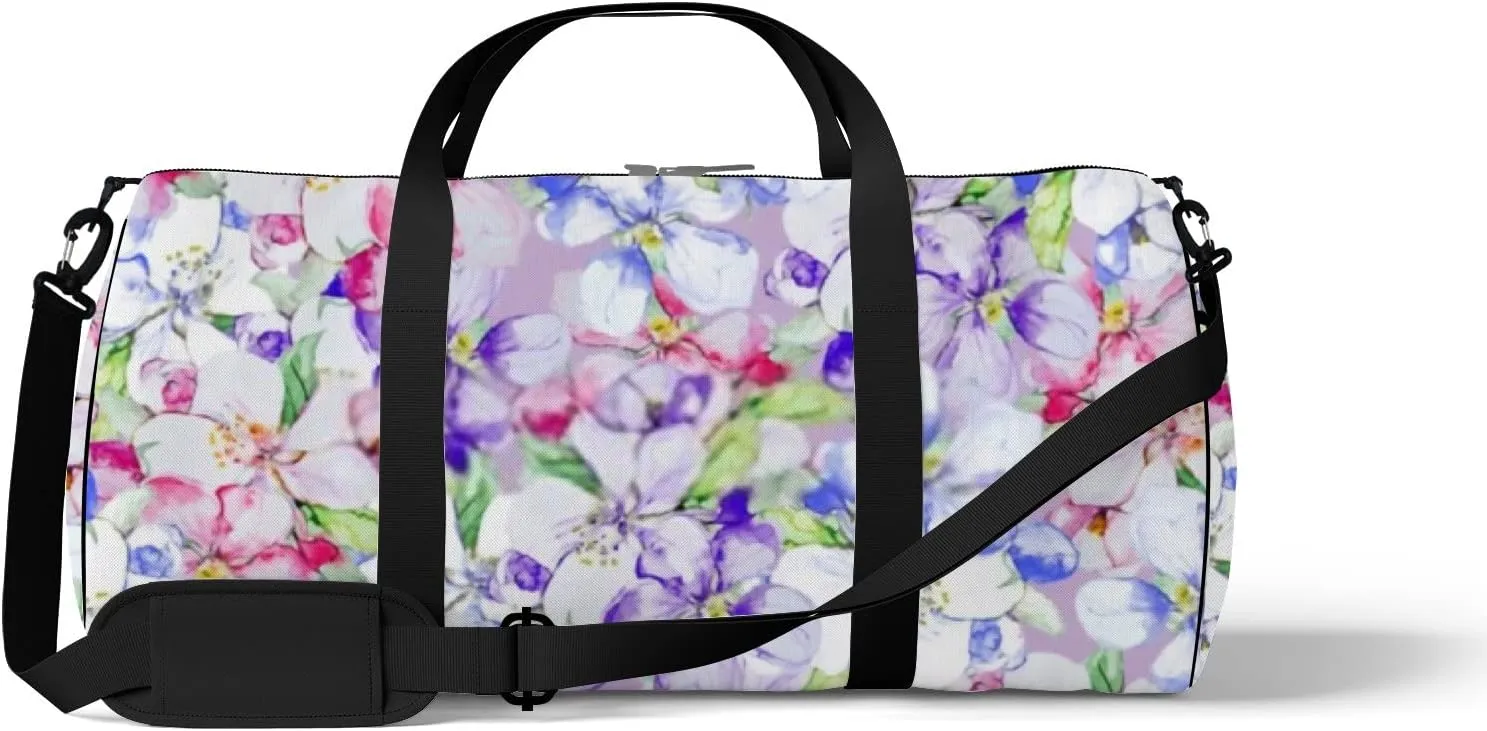 Sports Gym Bag for Women and Men Waterproof Lilac Pastel Flowers watercolor illustration pattern Duffel Bag Lightweight Carryon Traveling Boarding Gripsack