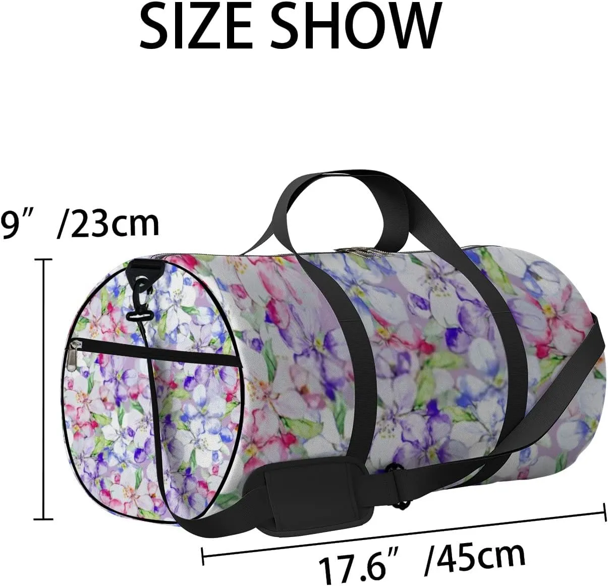 Sports Gym Bag for Women and Men Waterproof Lilac Pastel Flowers watercolor illustration pattern Duffel Bag Lightweight Carryon Traveling Boarding Gripsack
