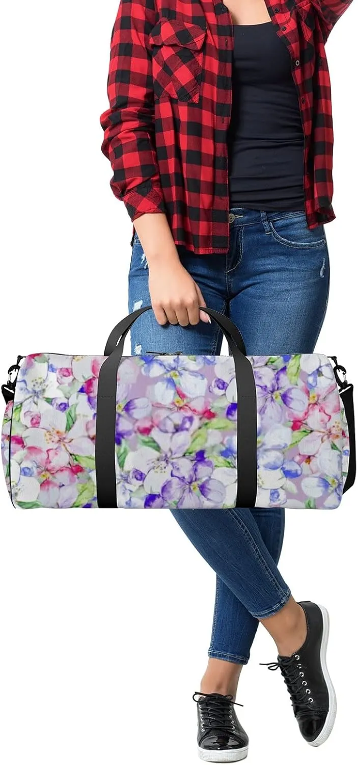 Sports Gym Bag for Women and Men Waterproof Lilac Pastel Flowers watercolor illustration pattern Duffel Bag Lightweight Carryon Traveling Boarding Gripsack