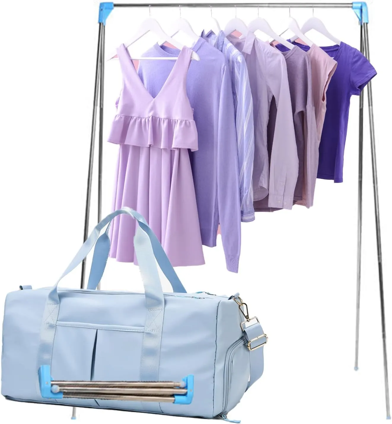 Sports Gym Dance Carry On Weekender Bag for Girls Teen Women, Waterproof Travel Duffle with Wet Pocket and Shoe Compartment, Skyblue, 19" x 10" x 11"