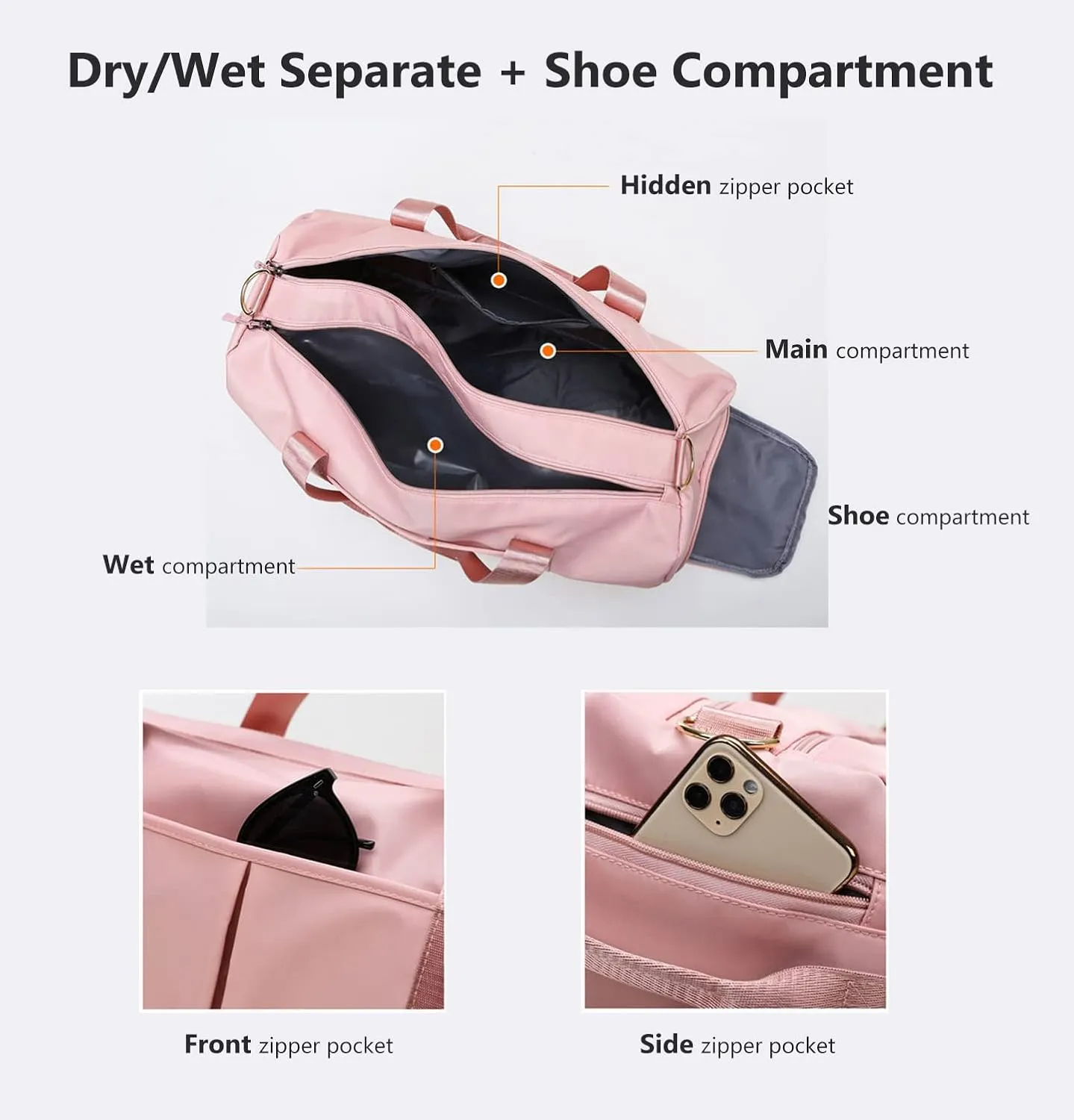 Sports Gym Dance Carry On Weekender Bag for Girls Teen Women, Waterproof Travel Duffle with Wet Pocket and Shoe Compartment, Skyblue, 19" x 10" x 11"