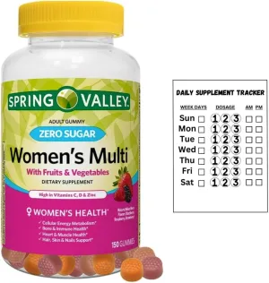 Spring Valley Zero Sugar Women's Multi Gummy, 150 Count, Pack 01   Daily Supplement Tracker Sticker