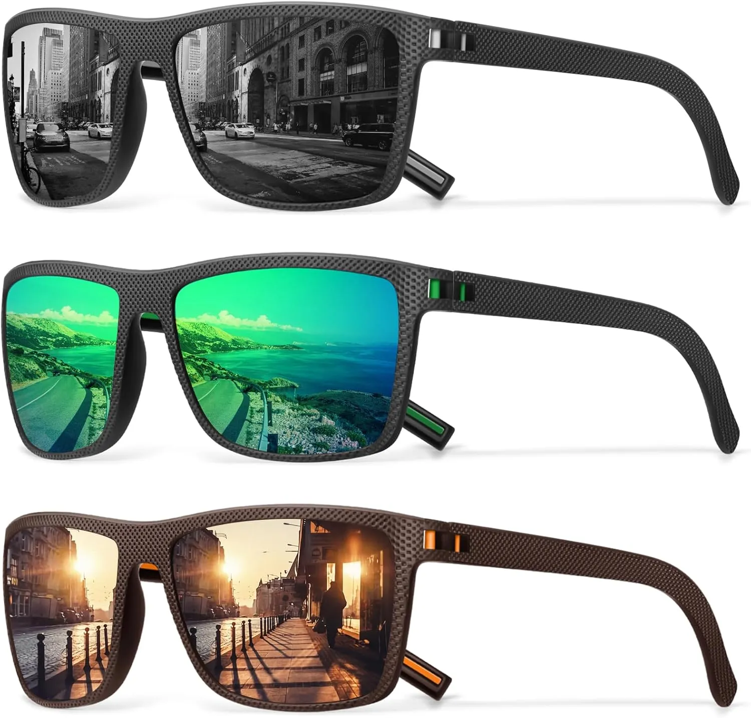 Square Polarized Sunglasses for Men Vintage Style Driving Travel Sun Glasses Lightweight Frame UV Protection Goggles