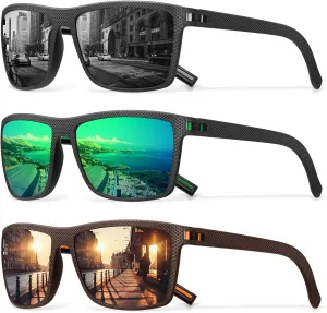 Square Polarized Sunglasses for Men Vintage Style Driving Travel Sun Glasses Lightweight Frame UV Protection Goggles