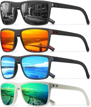 Square Polarized Sunglasses for Men Vintage Style Driving Travel Sun Glasses Lightweight Frame UV Protection Goggles