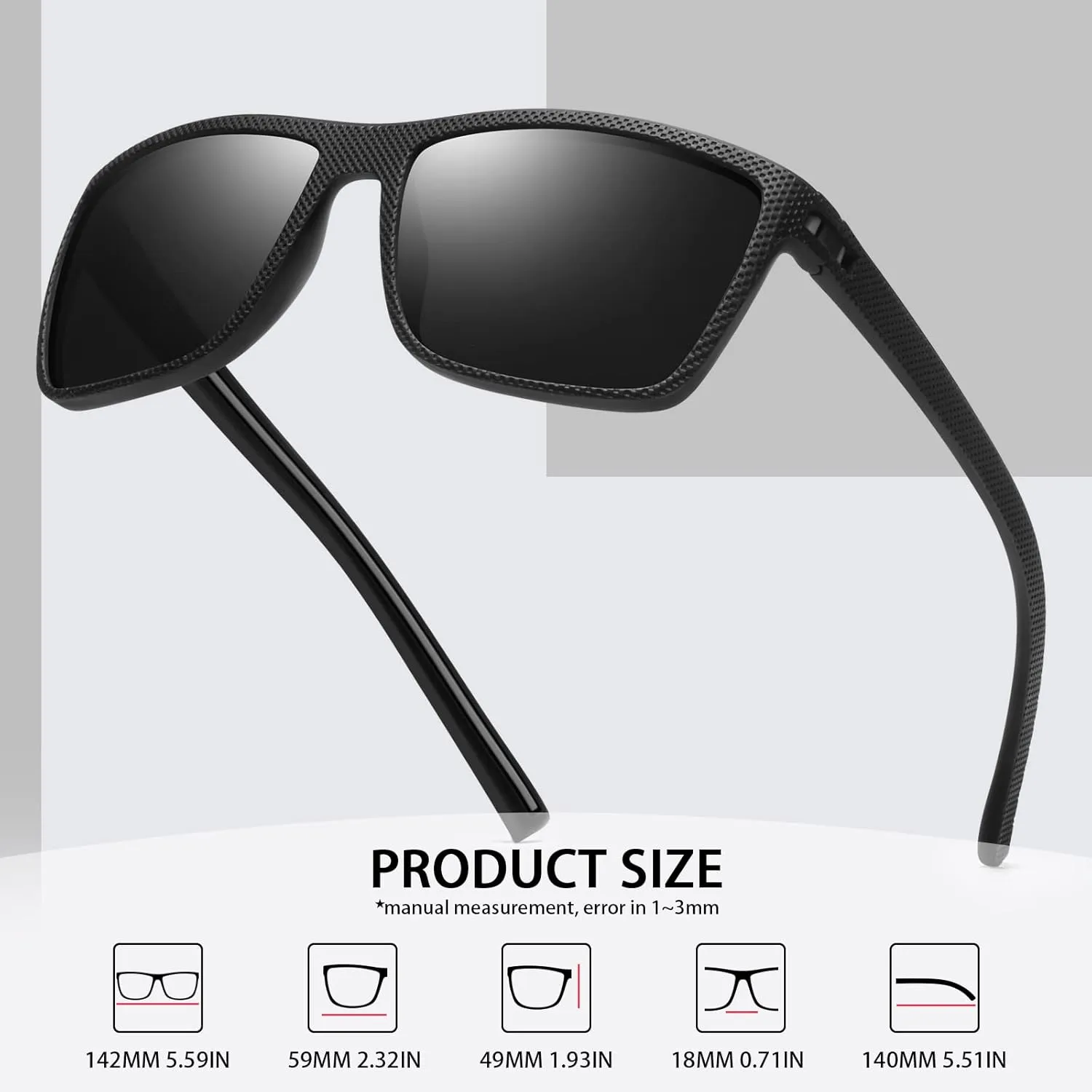 Square Polarized Sunglasses for Men Vintage Style Driving Travel Sun Glasses Lightweight Frame UV Protection Goggles