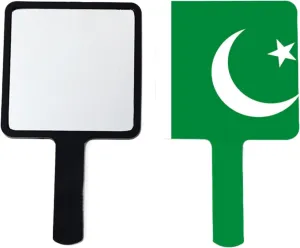 Square-Shaped Handheld Mirror - Novelty Republic of Pakistan Flag Makeup Mirrors with Handle, Travel Cosmetic Hand Mirror Gift for Women Girls Black 12×22Cm