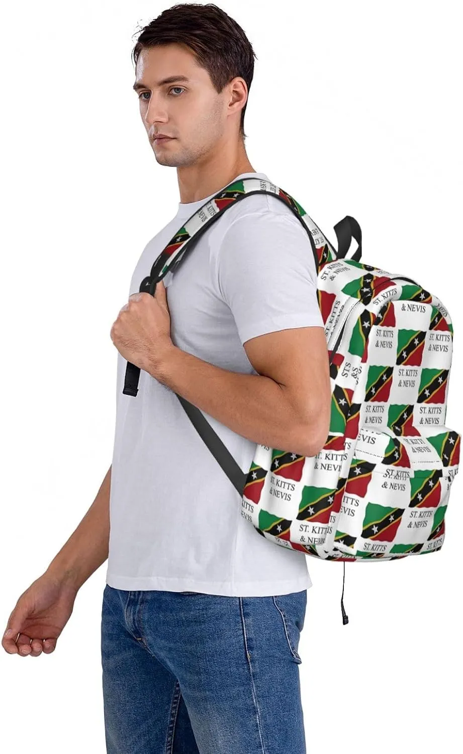 St Kitts Nevis flag Casual Backpack Large Capacity Travel Backpacks Laptop Daypack Commuter Rucksack Adjustable Strap Sports Bags for Hiking Biking