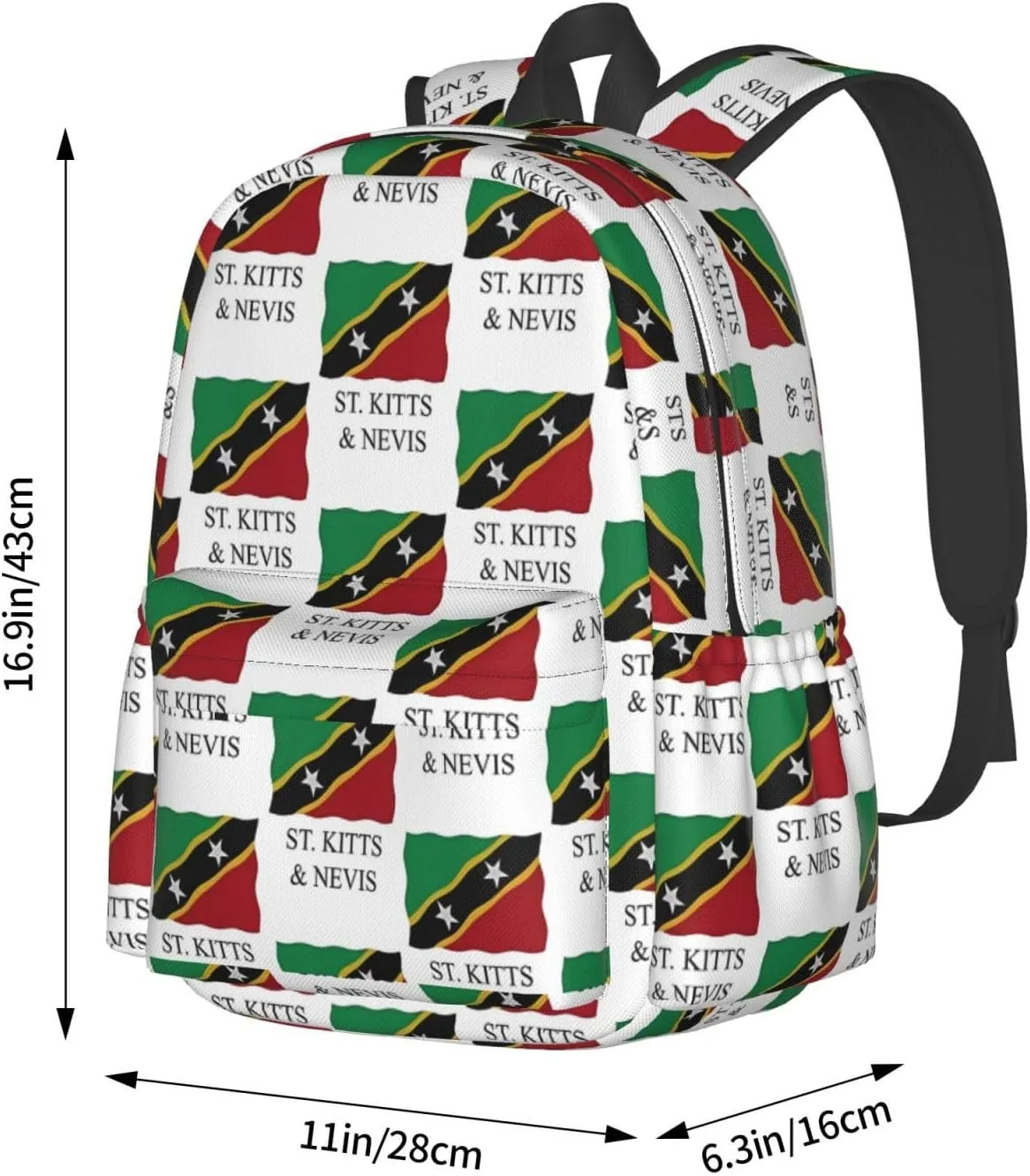St Kitts Nevis flag Casual Backpack Large Capacity Travel Backpacks Laptop Daypack Commuter Rucksack Adjustable Strap Sports Bags for Hiking Biking