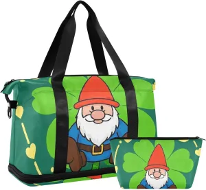 St. Patrick's Day Cartoon Cutie Dwarf Luggage Travel Bag Travel Overnight Carry on Bag with Adjustable Strap for Trekking 2 Pcs Set