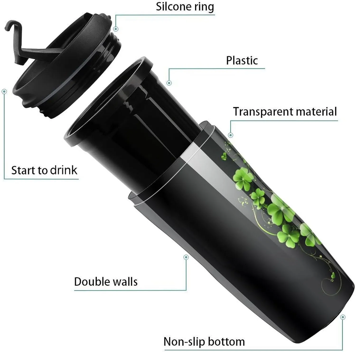 St. Patrick's Green Leaves Piano Coffee Mug with Lid Portable Tumbler Water Bottle for Travel Business 350ml