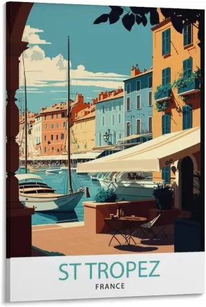 St Tropez France Vintage Travel Posters Lake Wall Art Picture Print Canvas Art Poster Modern Family Bedroom Decor Posters 24x36inch(60x90cm)
