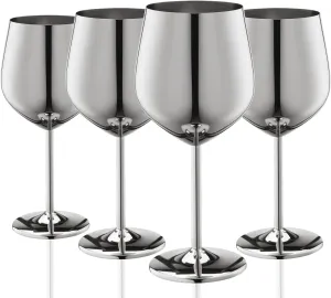 Stainless Steel Wine Glasses Set of 4, 18oz Unbreakable Metal Wine Glass, Fancy, Unique Wine Goblets for Outdoor, Travel, Camping and Pool, Ideal Gift for Wine Lovers (Silver)