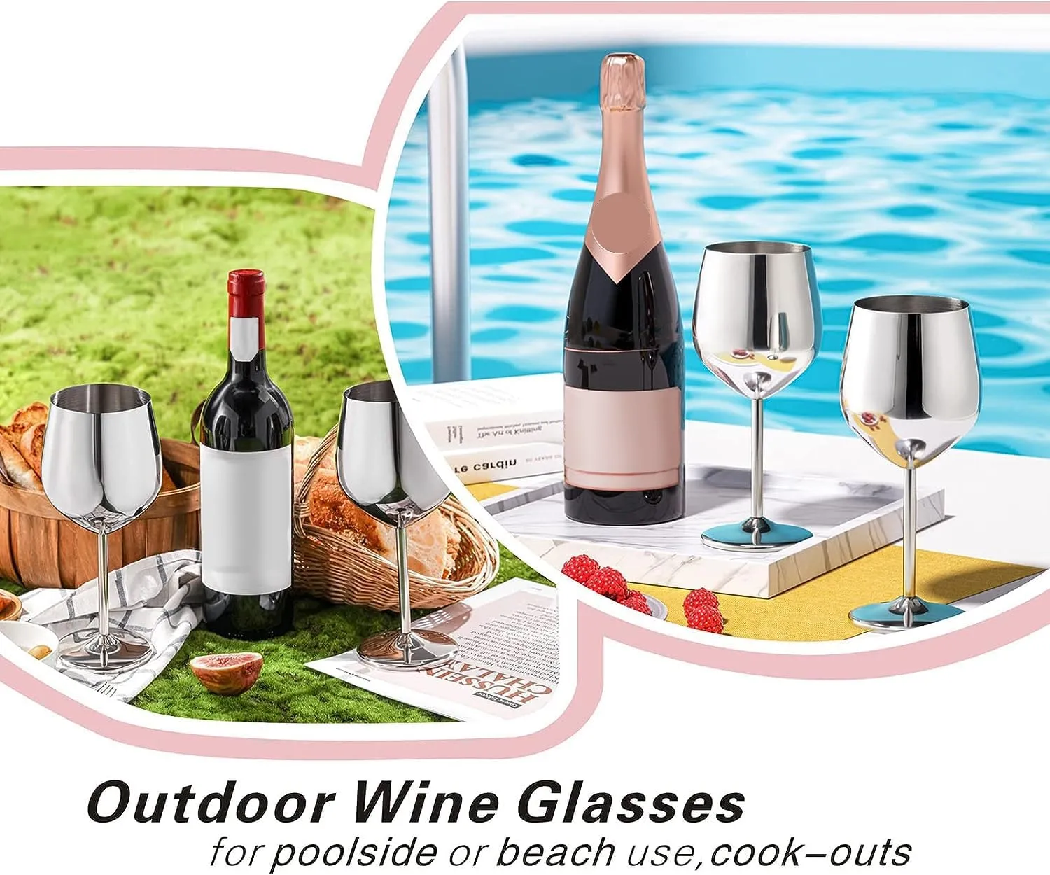 Stainless Steel Wine Glasses Set of 4, 18oz Unbreakable Metal Wine Glass, Fancy, Unique Wine Goblets for Outdoor, Travel, Camping and Pool, Ideal Gift for Wine Lovers (Silver)