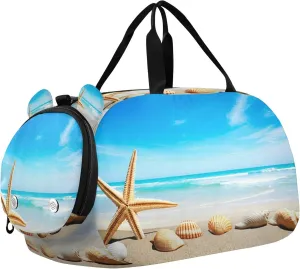 Starfish Seashells Kids Overnight Sports Duffel Bags with Shoe Compartment & Wet Pocket Travel Sport Gym Bag for Girls Boys