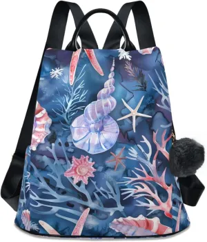 Starfishes Seaweeds Corals Backpack for Women Anti Theft Large Fashion Travel Shoulder Bag Purse Rucksack Lightweight
