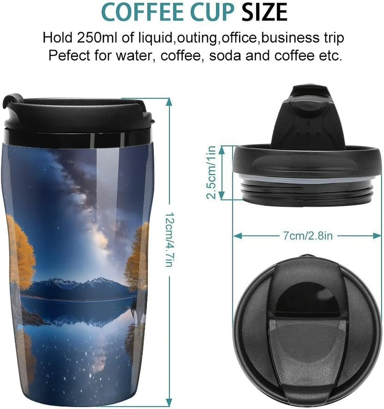 Starry Sky Tree New Zealand Coffee Mug with Lid Portable Tumbler Water Bottle for Travel Business 250ml
