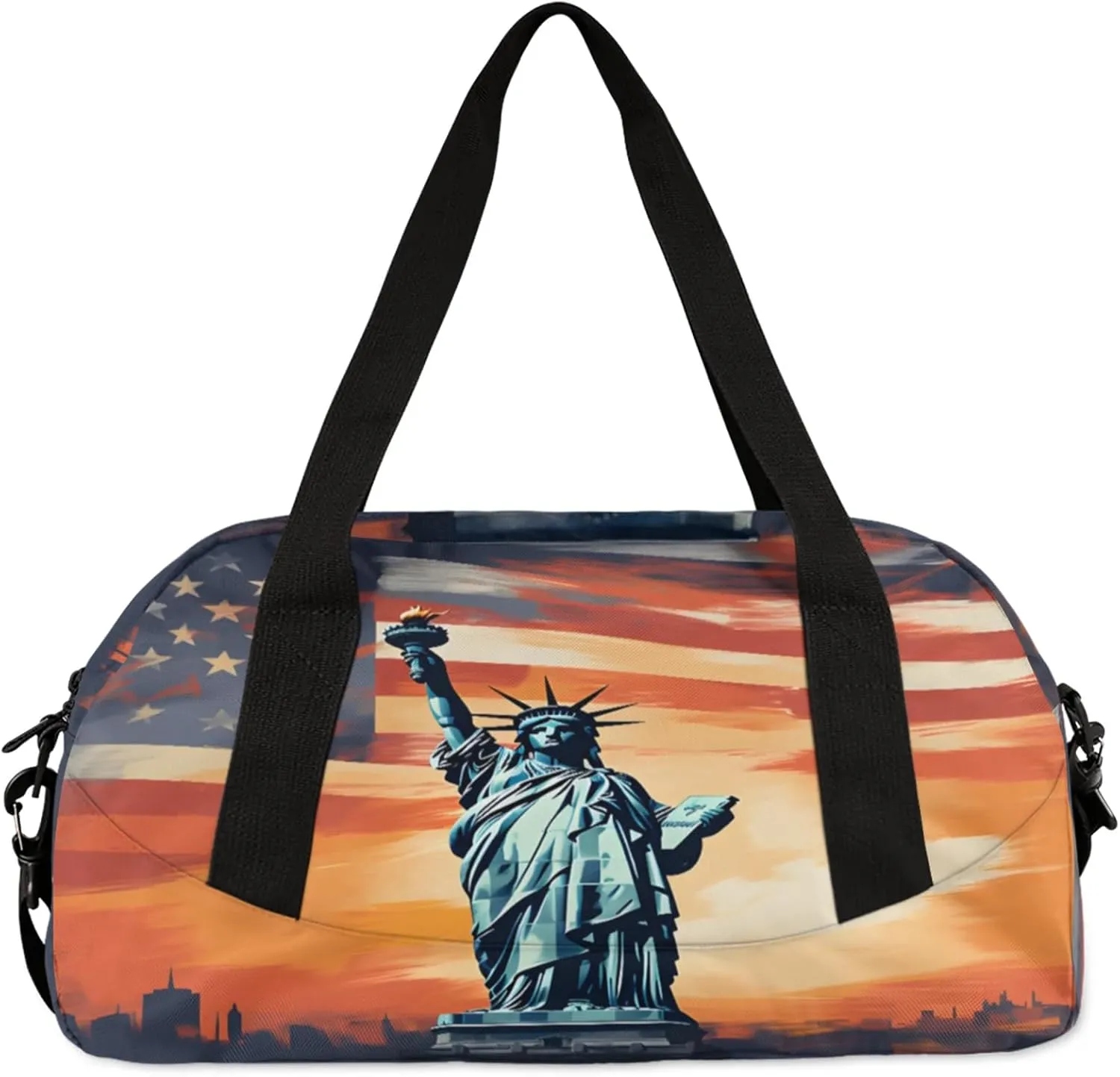 Statue Of Liberty Flag Usa Kids Duffel Bag Lightweight Waterproof Sports Gym Bag with Front Zipper Pocket Foldable Weekender Overnight Bag for School Practice Gymnastic Ballet