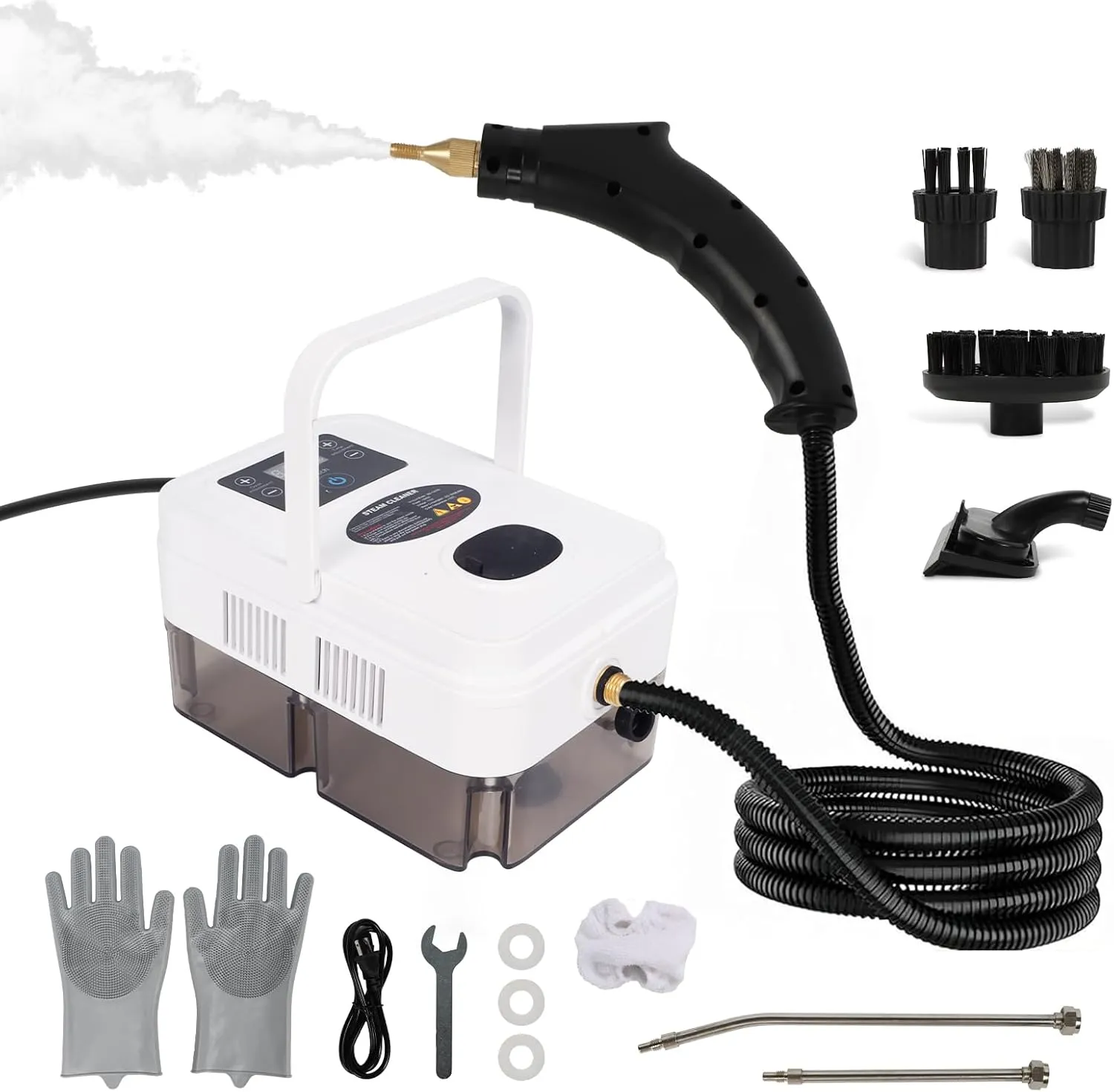 Steam Cleaner, 2500w Handheld Pressurized Steamer for Cleaning with Mutil Brush Heads Portable Steamer Cleaner for Home, Car, Furniture, White