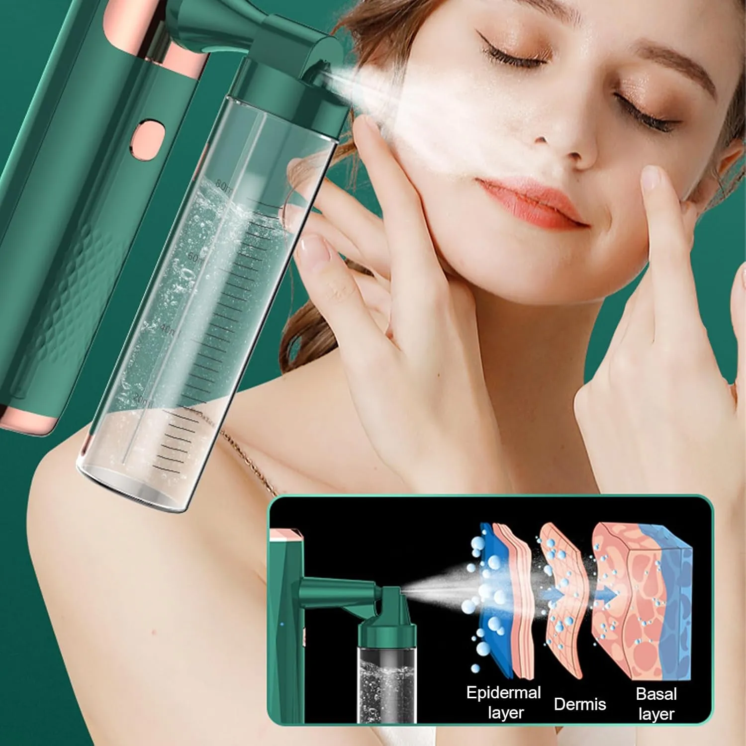 Steam Gun,Face Moisturizing,Nano Facial Mister,Mini Cool with Large Capacity,Handheld Atomizer Sprayer, 1000mAh Electric Fogger Machine for Home Office School(Dark Green)