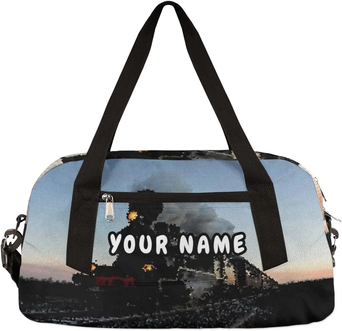 Steam Train Design Personalized Kids Duffel Bag for Girls Boys, Train Customized Name Dance Bag Overnight Small Duffel Bag Carry On Weekend Sports Gym Travel Bag for School Practice Gymnastics Ballet